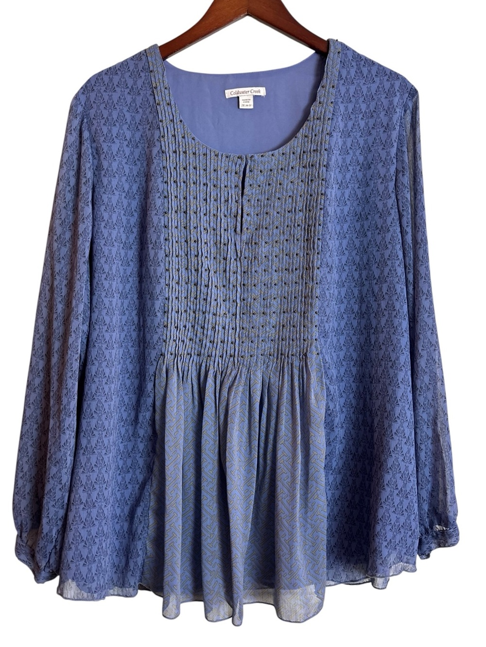 Coldwater Creek Periwinkle Blue Chiffon Flowy Tunic Blouse Top Plus 2X 20/22